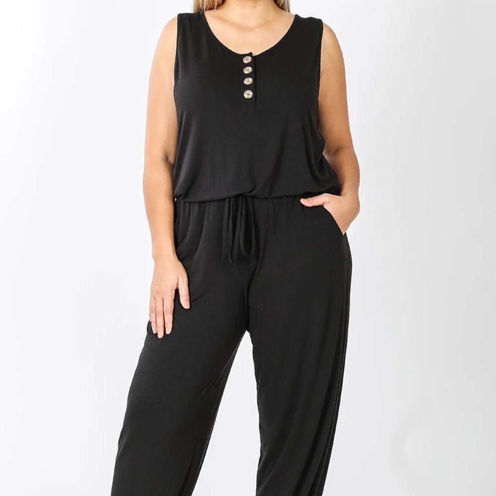 Women's Jogger Jumpsuit- Black- 1x